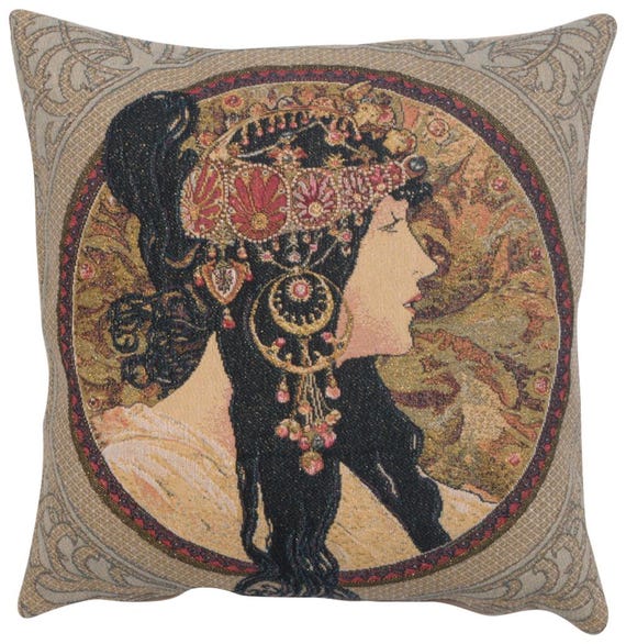 Byzantine Art Tapestry Pillow Cover: Alphonse Mucha Inspired (18x18 inch)