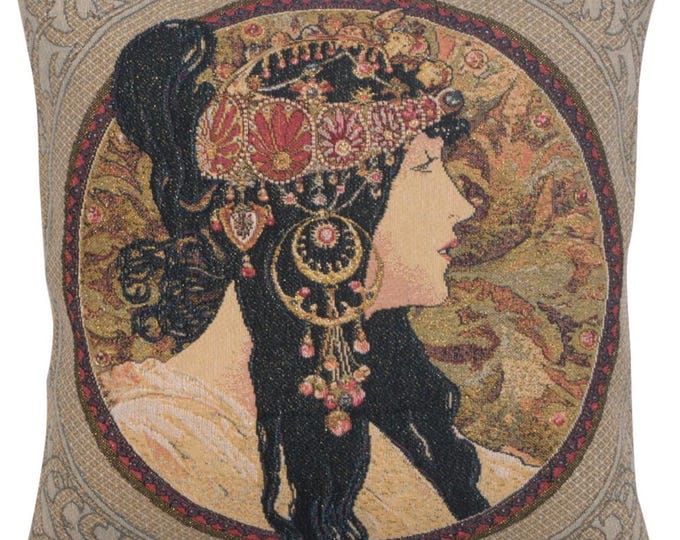 Byzantine Art Tapestry Pillow Cover: Alphonse Mucha Inspired (18x18 inch)