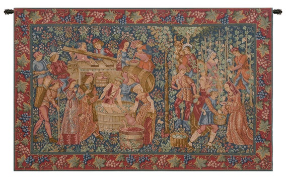 Vendange I French Tapestry: Medieval Millefleurs Wall Decor (25x38 inch)
