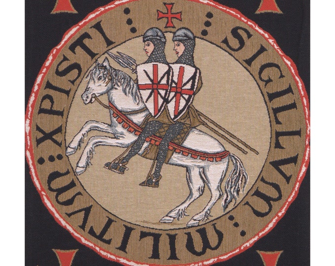 Templar Seal Tapestry: Medieval Knights & Horse, Woven Wall Decor