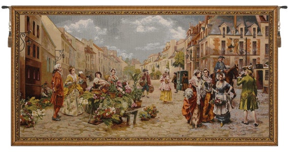 Victorian Flower Market Wall Tapestry - 27x51 Inch Decorative Wall Hanging - Beautifully Woven in Turkey