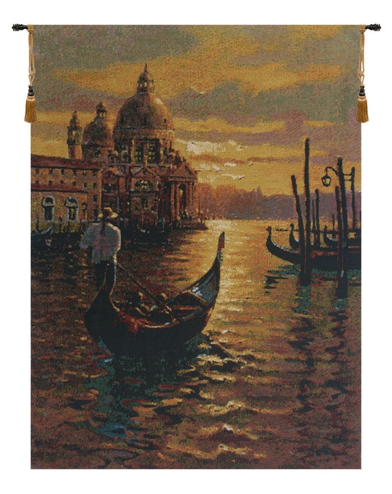 Venetian Sunset Jacquard Woven Wall Tapestry: European Wall Art (30x38 inch)