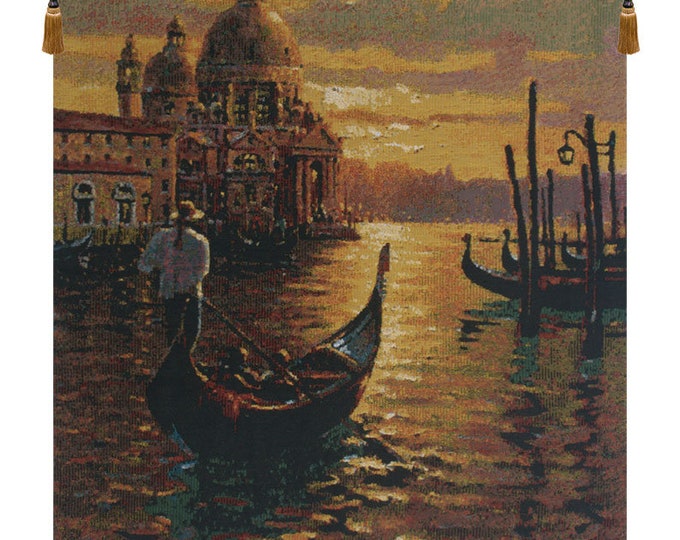 Venetian Sunset Jacquard Woven Wall Tapestry: European Wall Art (30x38 inch)