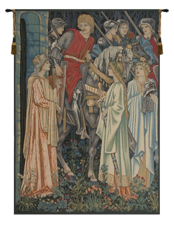 Holy Grail Left Panel European Medieval Tapestry - William Morris Woven Jacquard Wall Art Decor
