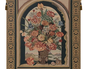 Ambrosius Bouquet European Wall Tapestry Woven - Belgian Wall Hangings Art - Flower Wall Tapestry Decor