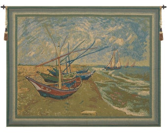Van Goghs Fishing Boats European Wall Tapestry - Medeival Tapestry Wall Décor Art - Decorative Jacquard Wall Hanging - Woven Modern Wall Art