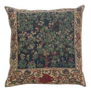 Housse de coussin arbre de vie William Morris, décoration botanique florale belge 16 x 16