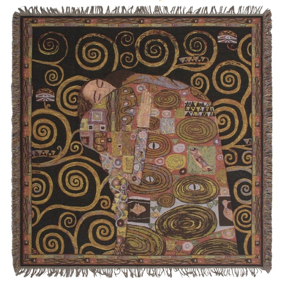 Klimt's Fulfillment Tapestry Throw: Belgian Woven Cotton Blanket (58x58 inch)