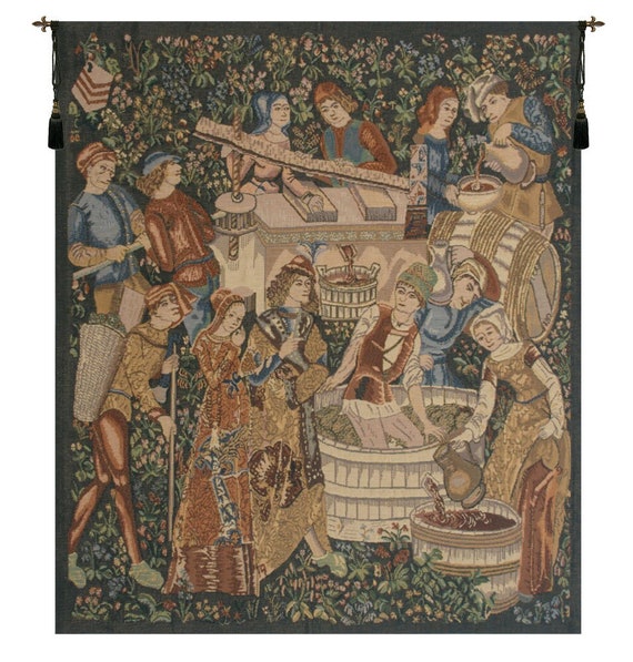 Belgian Woven Wall Tapestry: Vendages Rust Floral Decor (42x34 inch)