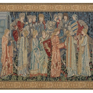 Knights Departure European Wall Tapestry - William Morris Art - Medieval Woven Wall Hanging - Belgian Tapestry Wall Décor