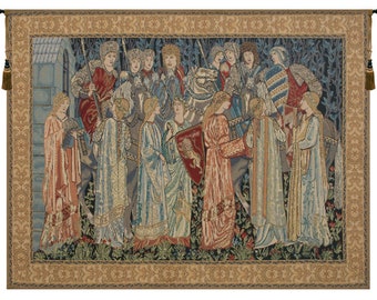 Knights Departure European Wall Tapestry - William Morris Art - Medieval Woven Wall Hanging - Belgian Tapestry Wall Décor