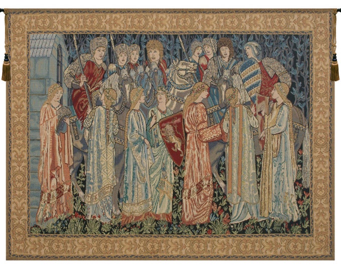 Knights Departure Tapestry: William Morris Medieval Woven Wall Hanging