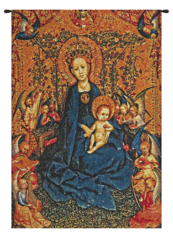 Maria and Child Tapestry: European Jacquard Woven Wall Hanging (35x25 inch)