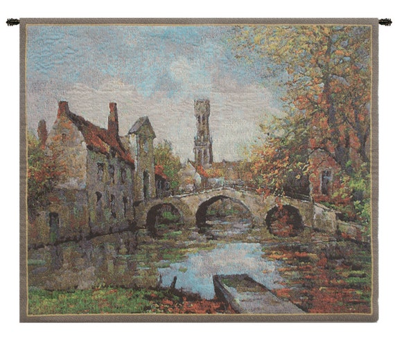 Lake of Love Belgian Tapestry: Bruges Landscape Wall Hanging (17x20 inch)