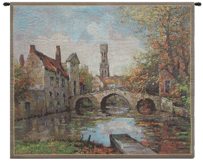 Lake of Love Belgian Tapestry: Bruges Landscape Wall Hanging (17x20 inch)