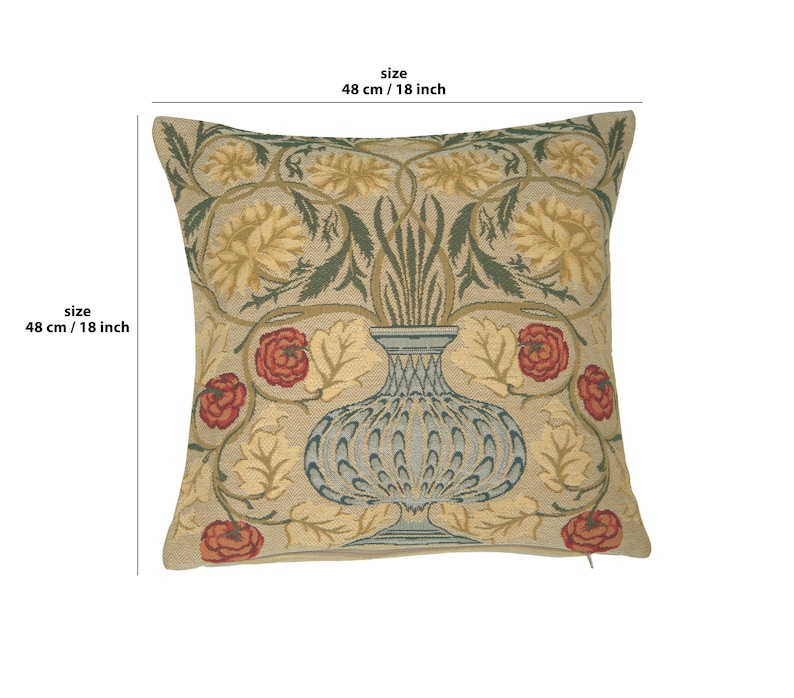 William Morris rose tapestry pillow cover with floral vase design vintage jacquard woven cushion for sofa home decor