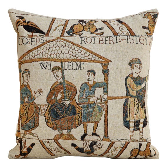 Bayeux Banquet Feast Belgian Tapestry Cushion Cover 18x18in Woven Pillow Case for Couch Decor
