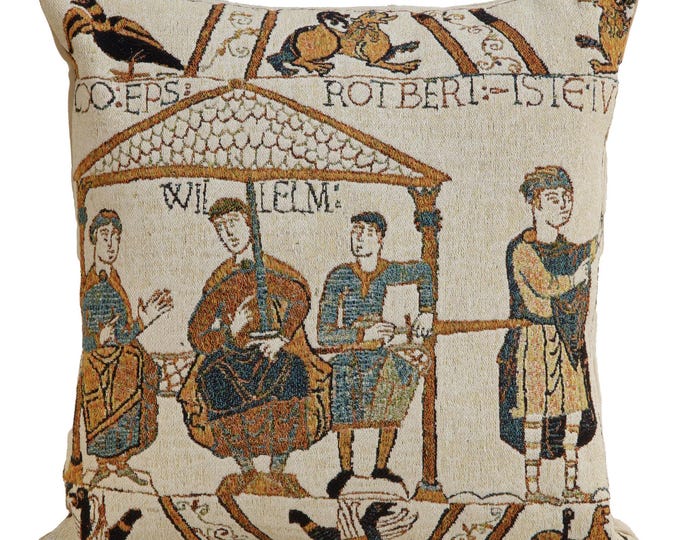 Bayeux Banquet Feast Belgian Tapestry Cushion Cover 18x18in Woven Pillow Case for Couch Decor