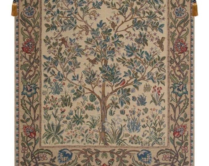 William Morris Tree of Life Tapestry Wall Hanging Belgian Woven Floral Vintage Home Decor