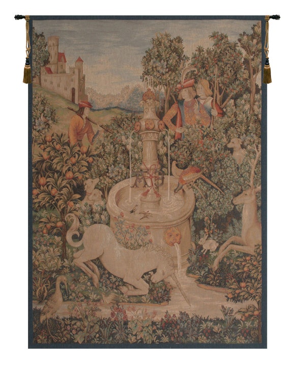 Unicorn Tapestry: Licorne A La Fontaine, French Woven Wall Hanging