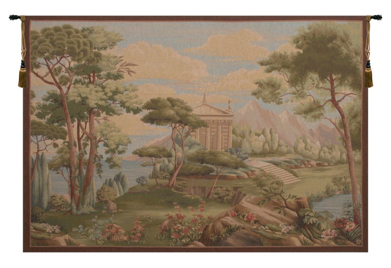 jardin panoramique, wall tapestry, wall hanging, woven jacquard, woven hanging, decorative wall art, garden wall tapestry, jacquard wall art, landscape wall art, european tapestry, tree of life wall hanging, french tapestry, floral wall hanging