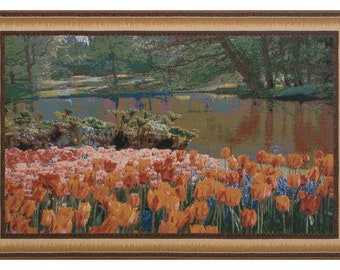 Keukenhof I European Wall Tapestry Hangings - Red Floral Wall Hanging - Modern Wall Decor Art for Home