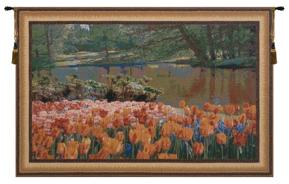 Keukenhof European Floral Wall Tapestry - Red Modern Decor Art for Living Room & Bedroom