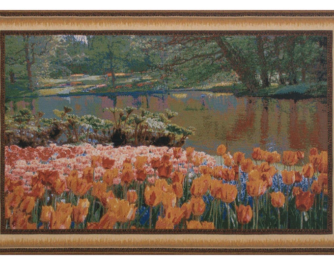 Keukenhof European Floral Wall Tapestry - Red Modern Decor Art for Living Room & Bedroom