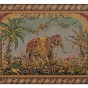 Le Elephant ヨーロピアン ウォール タペストリー - 動物ウォール アート - 織りジャカード ウォール ハンギング - アンティーク フレンチ ウォール タペストリー - ユニークな森のウォール アート