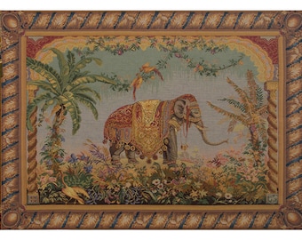 Le Elephant European Wall Tapestry - Animals Wall Art - Woven Jacquard Wall Hanging - Antique French Wall Tapestry - Unique Forest Wall Art