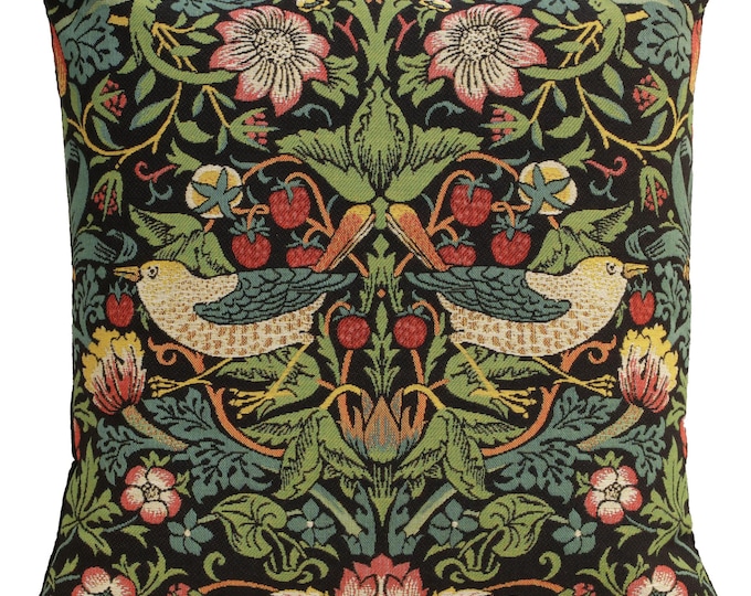 William Morris Strawberry Thief Tapestry Pillow Cover - 18x18 inch