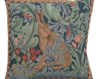 William Morris Rabbit Cushion - 14x14 Jacquard Woven Tapestry Cushion Cover - Gobelin Sofa Throw Pillow Cover