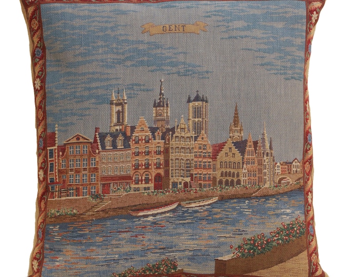 Belgian Woven Graslei Ghent Pillow Cover, 18x18 Inch Cushion Home Decor