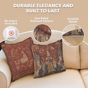 Lady and the Unicorn Medieval Tapestry Cushion Cover - 14x14 Inch Decorative Woven Pillow Case
