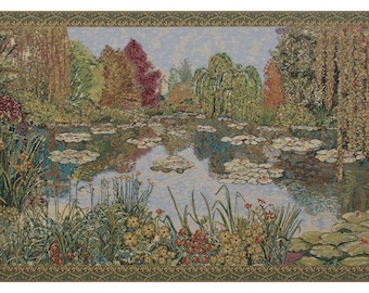 Parc de Monet European Wall Tapestry Hangings - Water Lilies Floral Wall Hanging - Modern Fine Art Wall Decor