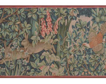 Hare and Pheasant Forest Wall Hanging | William Morris Art Wall Tapestry | European Medieval Wall Hanging | Animals Art Jacquard Woven Wall