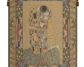 The Kiss European Wall Tapestry - Gustav Klimt Wall Decor Art - Decorative Woven Wall Art - Jacquard Belgian Wall Tapestry