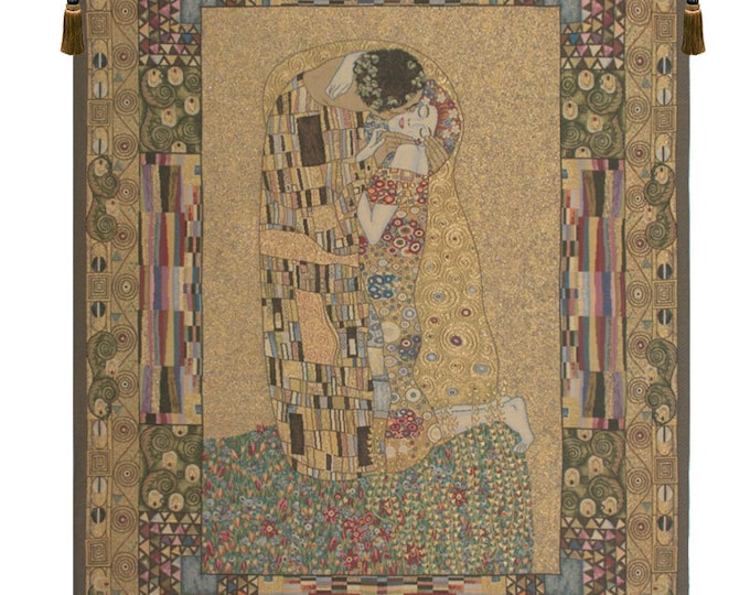 The Kiss Tapestry: Gustav Klimt Woven Belgian Wall Art