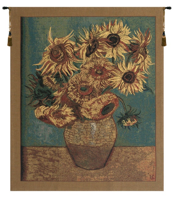 Van Gogh Sunflowers Tapestry: European Woven Floral Wall Hanging