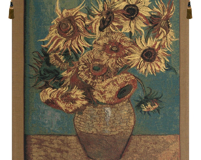 Van Gogh Sunflowers Tapestry: European Woven Floral Wall Hanging