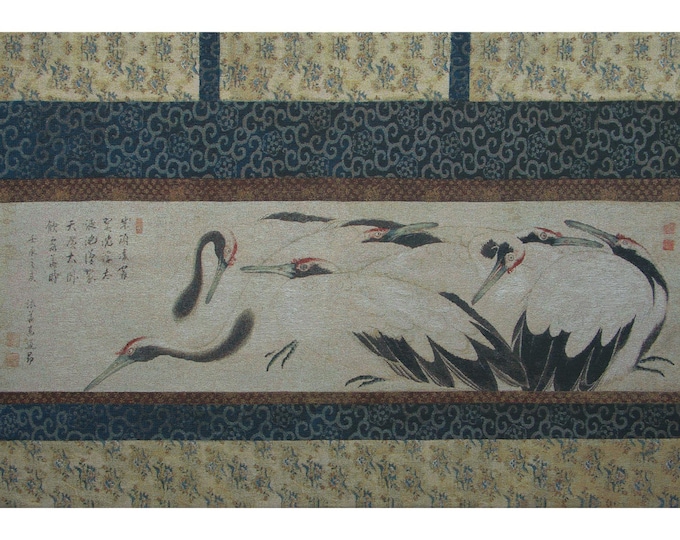 Elegant European Crane Birds Wall Tapestry - Belgian Woven Fabric Art for Home Decor