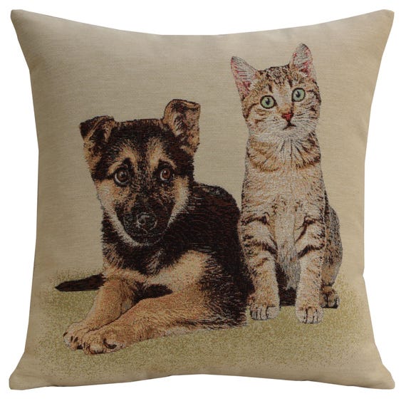 Cat and Dog Tapestry Cushion Cover: Besties for Life Throw Pillow (18x18 Inch)