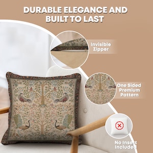 Tree in Cream Tapestry Pillow Cover 19x19 inch - Life of Trees Decorative Woven Cushion Case - Cream Gobelin Sofa Throw Pillow Cover