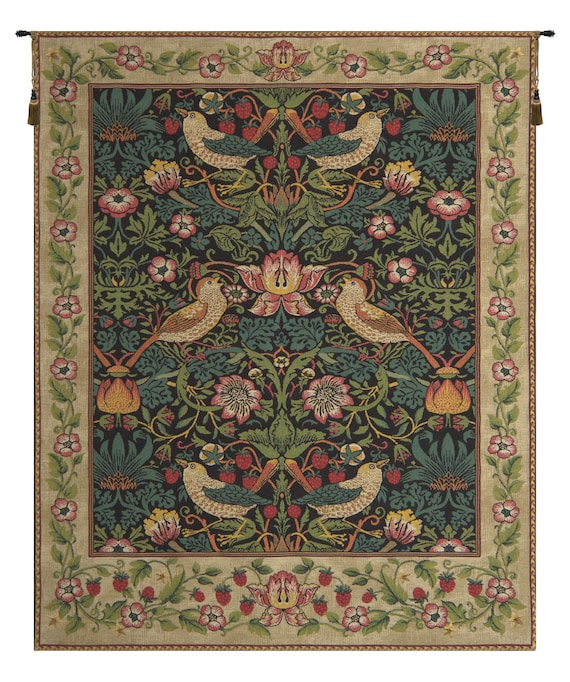 Strawberry Thief Tapestry: William Morris Art Wall Hanging (36x27 inch)