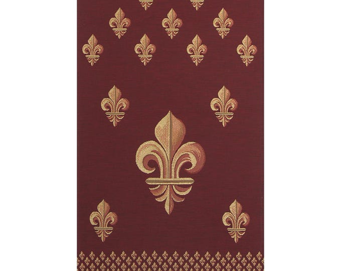 Fleur de Lys Red Table Runner: Jacquard Woven French Tapestry