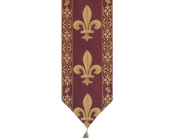 Fleur De Lys Table Runner French Royal Woven Jacquard Belgian Dining Decor 78x12 in