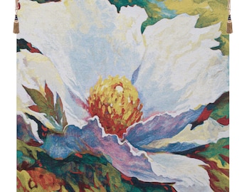 A Time To Dream European Wall Tapestry - Simon Bull Fine Art - White Floral Jacquard Tapestry Wall Décor Art - Woven Decorative Wall Hanging