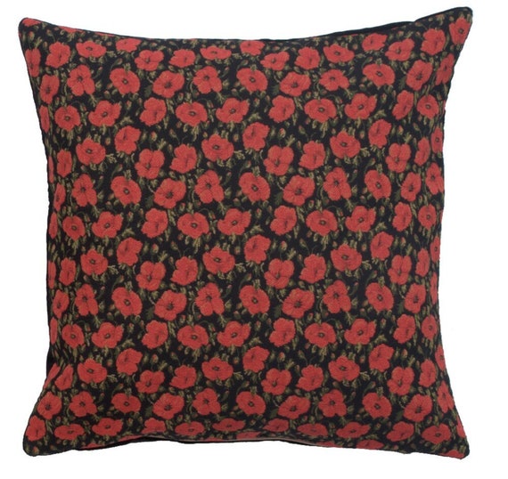 Red Poppies Tapestry Cushion Cover: Van Gogh Art Pillow (18x18)