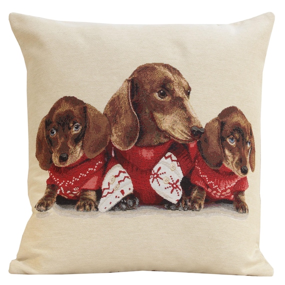 Dachshund Trio Tapestry Pilow Cover 18x18 inch – Cute Dog Lover Decorative Pillow Cover – Jacquard Woven Throw Pillows Case