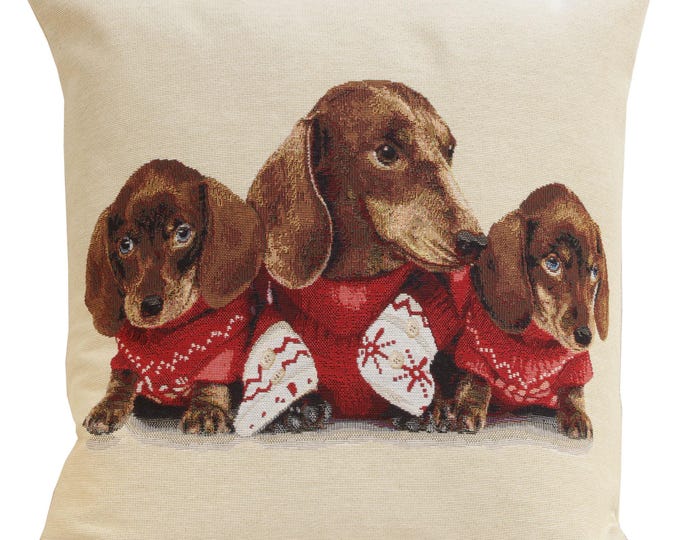 Dachshund Trio Tapestry Pilow Cover 18x18 inch – Cute Dog Lover Decorative Pillow Cover – Jacquard Woven Throw Pillows Case